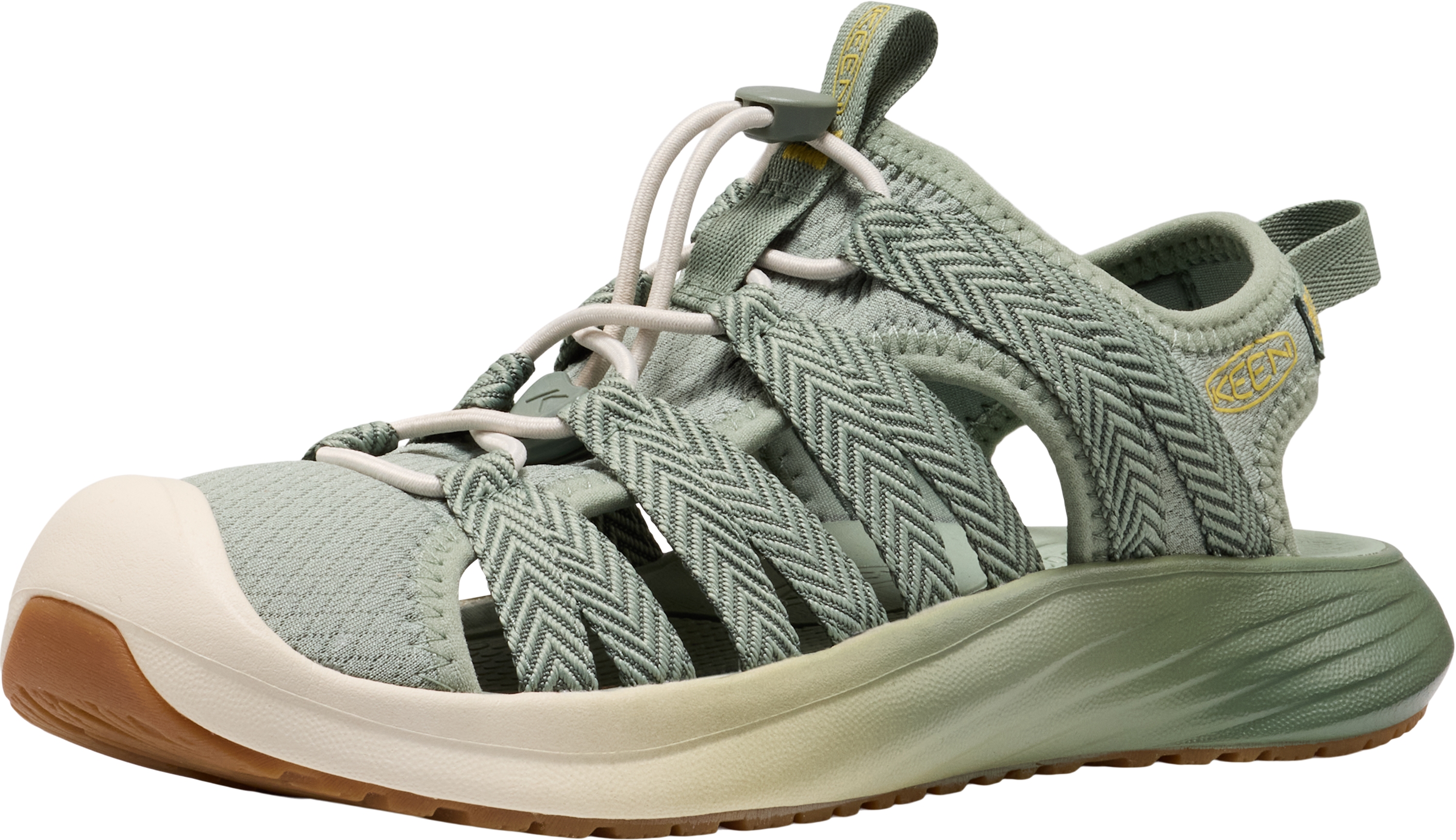 Sandale KEEN "WHISPER LITE", Damen, Gr. 40, Synthetik, grün (lily pad, cream gold), Textil, Schuhe Sandale, schnell trockneend, stossdämpfend, sehr leicht lily pad, cream gold 40, Synthetik