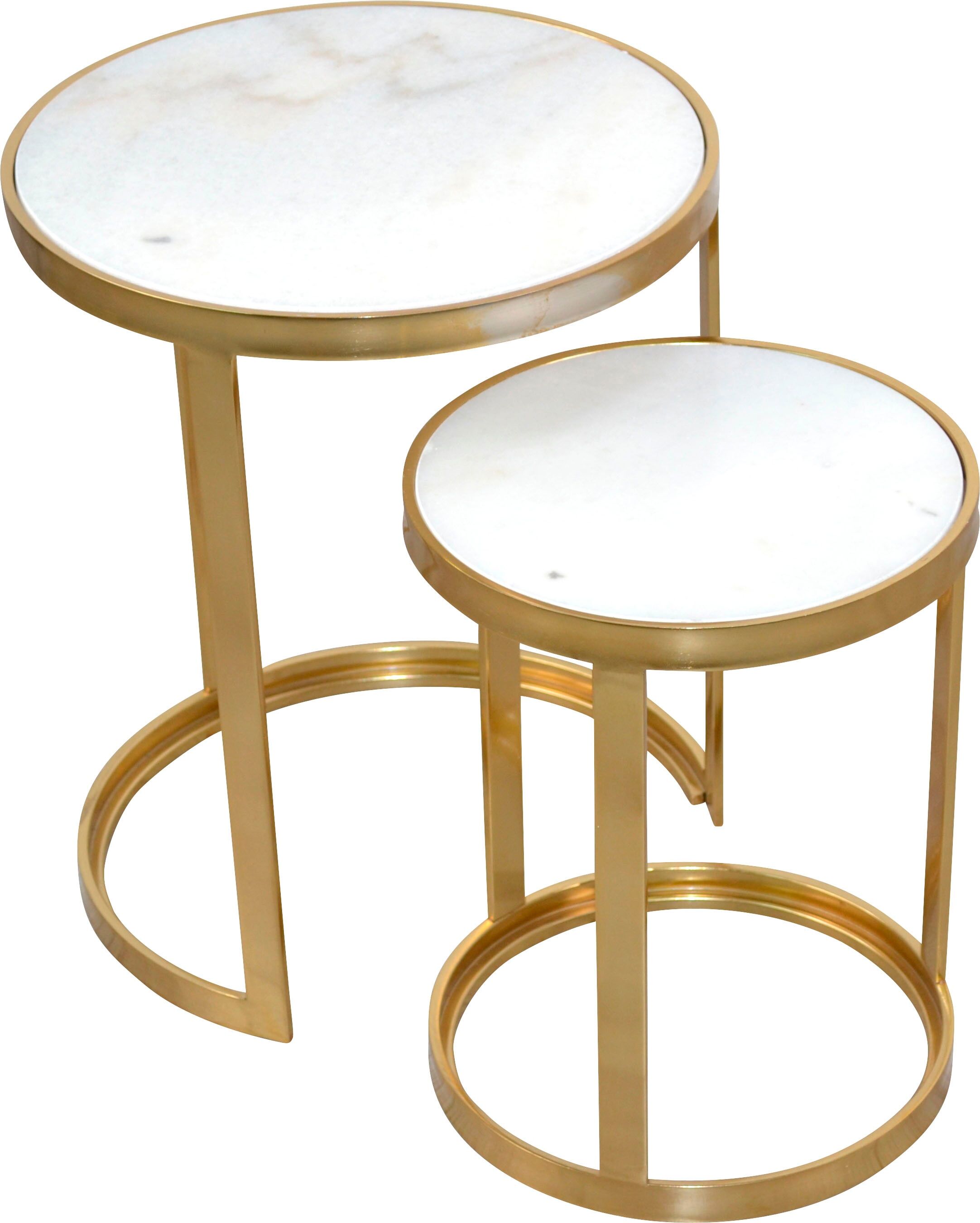 Beistelltisch HOME AFFAIRE, gold (goldfarben), H:39cm, Der Beistelltisch von Home affaire im 2-teiligen Set setzt einen edlen Akzent in den Räumen. Er verfügt über eine Tischplatte in leicht marmorierter Optik und ist mit einem schicken Gestell in metalli