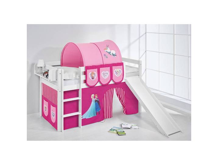 Hochbett Eiskönigin 90 x 200cm Weiß/Pink mit Rutsche