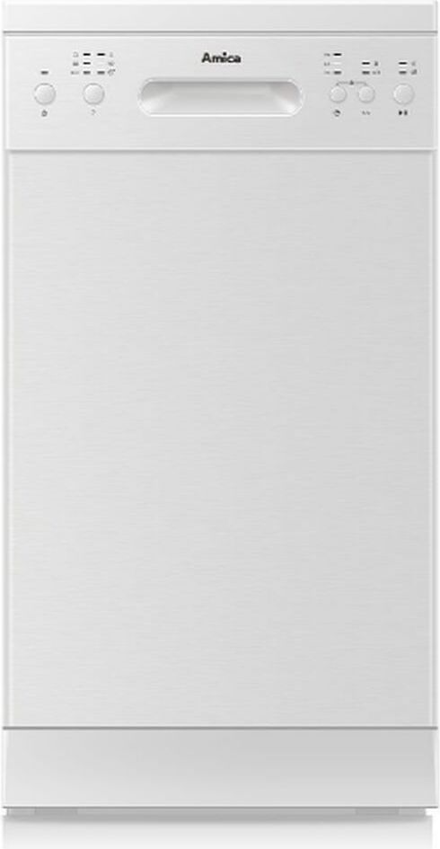 Amica GSP 530 910 W Freistehender GeschirrspÃ1/4ler, Weiß, 44,8 cm Breite, 10 Maßgedecke, 5 Temperatureinstellungen, 6 Programme, 9 Liter/Programm, 47 dB, Programm fÃ1/4r halbe Beladung, Startzeitvorwahl, Wasserauslaufschutz