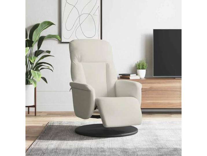 Relaxsessel mit Fußteil in Creme aus Samt, manuell verstellbar, 360 Grad Weicher Samtbezug, verstellbare Rückenlehne, drehbarer Sitz, stabiler Holz-Metall-Rahmen, gepolstertes Fußteil