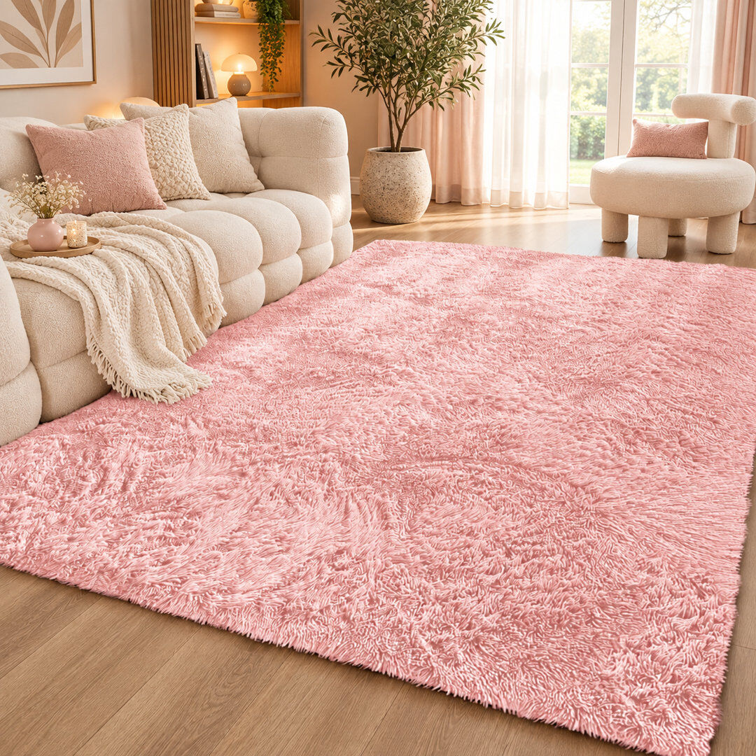 Aspire Homeware Pink Shaggy Area Rug Soft Plush Indoor Carpet PINK Rectangle 160cm Width X 230cm Length