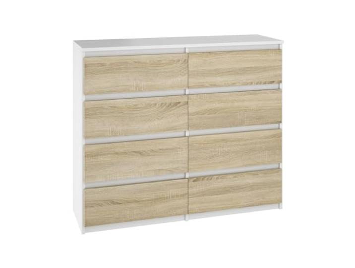 YUMEBLY Kommode 8 Schubladen Weiß- Sonoma 100,5x93x33,5cm Schrank für Kleidung, Dokumente, kleine Gegenstände Ideal für Schlafzimmer, Wohnzimmer, Kinderzimmer und Büro