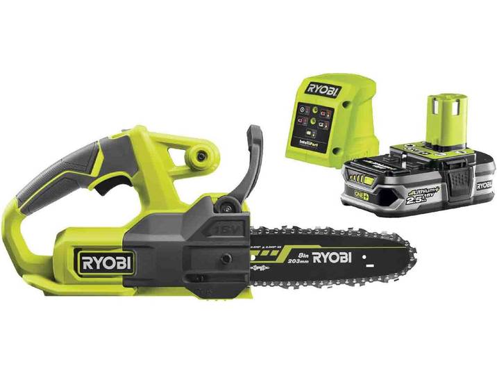 RYOBI - Tronçonneuse compacte ONE+ 18V - Guide-chaîne 20 cm - Vitesse de coupe 4\,6 m/s - Tendeur latéral + Batterie 2\,5 Ah et chargeur 1\,5 A - RY18CS20A-125
