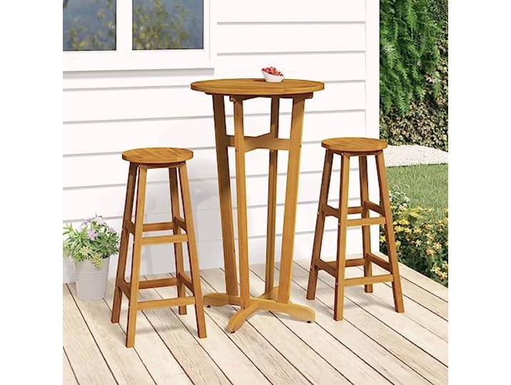 YUOTYRKTEJRSG Massives Akazienholz Bar Set Bistro Set Braun 3-tlg. Bar-Set Massivholz Akazie Bistro Tisch 2 Barhocker Garten Balkon Esszimmer Stehtisch Sitzgruppe Öl-Behandelt