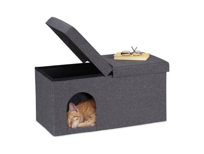 Relaxdays Kattenhuis grijs met deksel