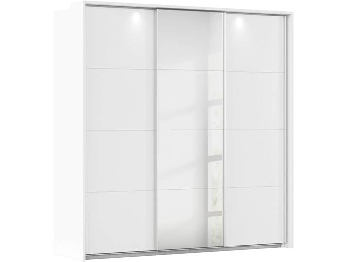 Schwebetürenschrank, Weiß, 211x214x64 cm, Holzwerkstoff, Mit Beleuchtung, Modern, Rauch