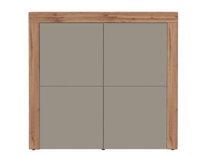 Buffet 4 portes 140 cm effet bois taupe mat et chêne