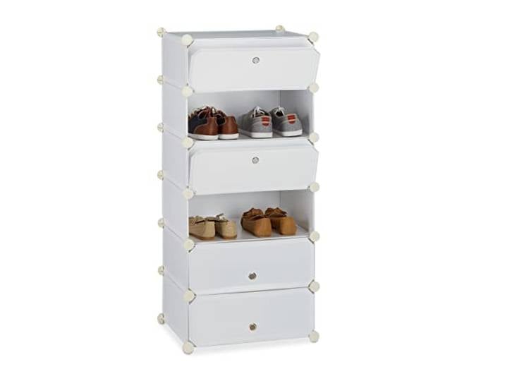 Relaxdays 10021962 Meuble chaussures fermé rangement 6 casiers plastique chaussures modulable DIY HxlxP: 107x49x37 cm\, blanc