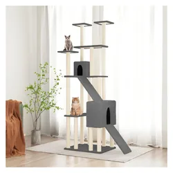 vidaXL Kratzbaum Sisal-Kratzsäule Katzenkratzbaum Katzenbaum Katzen Dunkelgrau (190 cm, Dunkelgrau), Katzenbaum