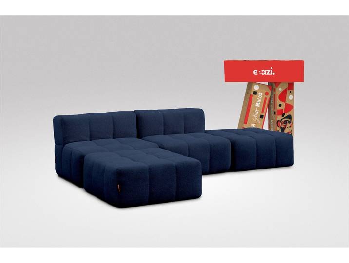 4-tlg. Modulsofa Blau – 2 Mittelteile, 2 Hocker