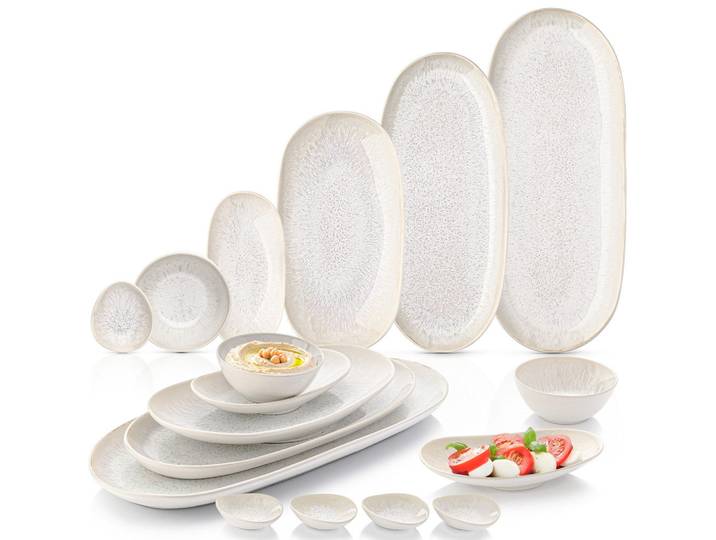 Sänger Sänger Steingut Servierplatten Set Korfu 11 teilig, Creme, 11-teilig, Rund, 36x3.5x36 cm, kratzfest, Geschirr, Geschirrsets, Tafelservice