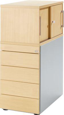 Schäfer Shop Genius Standcontainer mit Aufsatzschrank inkl. Schiebetür, komplett abschließbar, mit Griffnut, ahorn