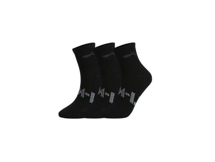 LI-NING Chaussettes hautes 3 paires Noir nouveau/Noir nouveau/Noir nouveau M AWTV007-1H