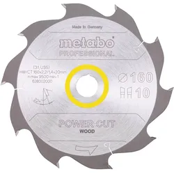 Metabo Kreissägeblatt Holz Power Cut 160x20 mm 10 WZ 22° HW/CT Handkreissägen