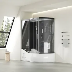 HOME DELUXE Duschkabine mit Badewanne ALLIN 2IN1 - 170 x 90 Schwarz Rechts