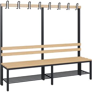 CP-Möbel Umkleidebank 8052-110, Sitzfläche Holz, 200 cm, mit Hakenleiste & Schuhrost, buche / anthrazit