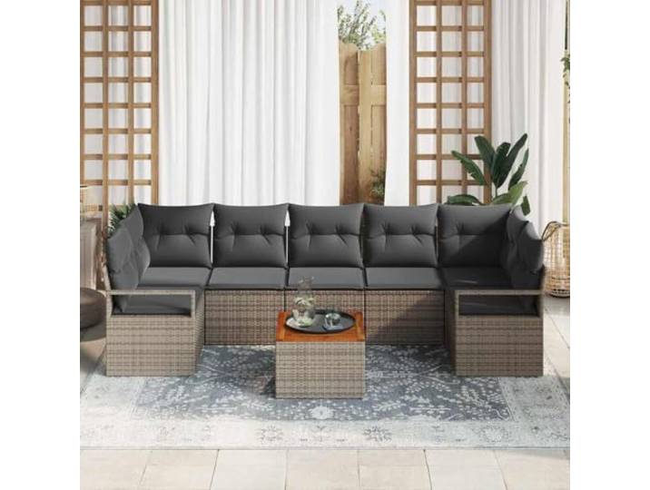 KTHLBRH Gartenmöbel-Set aus Polyrattan, 8-teilig, Grau Modulares Eckregal für Terrasse, wetterfest