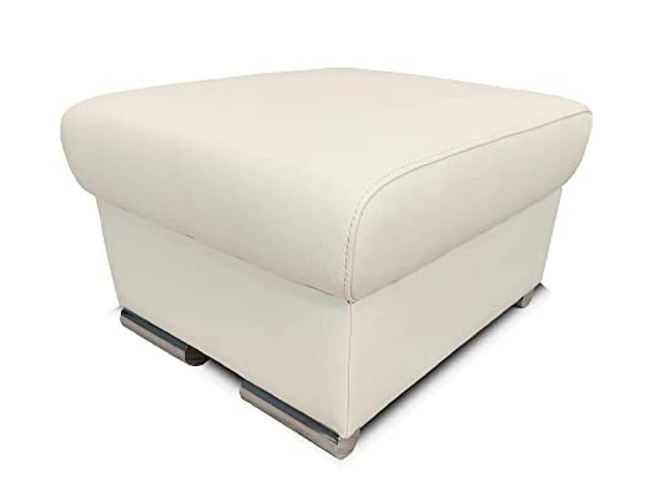 Quattro Meble Cremeweiß Echtleder Hocker aufklappbar mit Stauraum mit Chromfüßen Rindsleder Sitzwürfel 60x55 Fußhocker Polsterhocker Echt Leder Puff