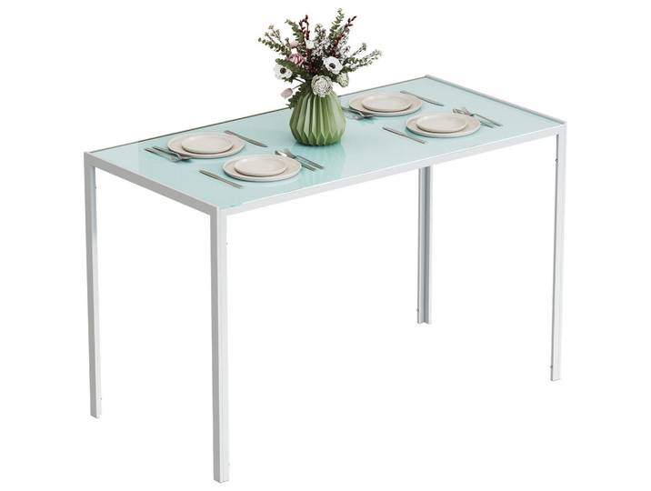 ComfortXL Esstisch De-08370 120x60 cm mit gehärteter Glasplatte Weiß, Metall, 60x75x120 cm, Esszimmer, Esstische