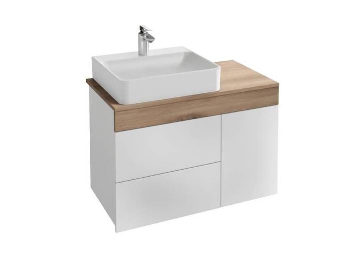 Meuble salle de bain suspendu Sully 83cm - Vasque à poser à gauche - JACOB DELAFON - Blanc/Chêne Québec