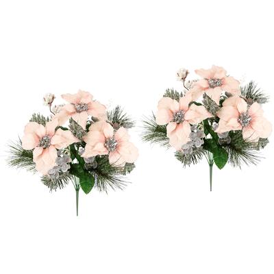 Kunstblumenstrauß I.GE.A. "Bouquet Poinsettia mit Tannenzweigen", rosa (hellrosa), B:33cm H:45cm L:33cm, Polyester, Kunstpflanzen, 2er Set Eukalyptus Baumwolle Adventsdeko Weihnachtsdeko Christstern