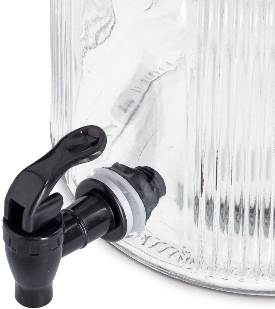Getränkespender ZELLER PRESENT "Glas mit Zapfhahn, Glas/Metall", transparent (transparent, schwarz), H:25cm Ø:16cm, Zapfanlagen, Getränkespender, vielfältig einsetzbar, 3900 ml, Riffeloptik