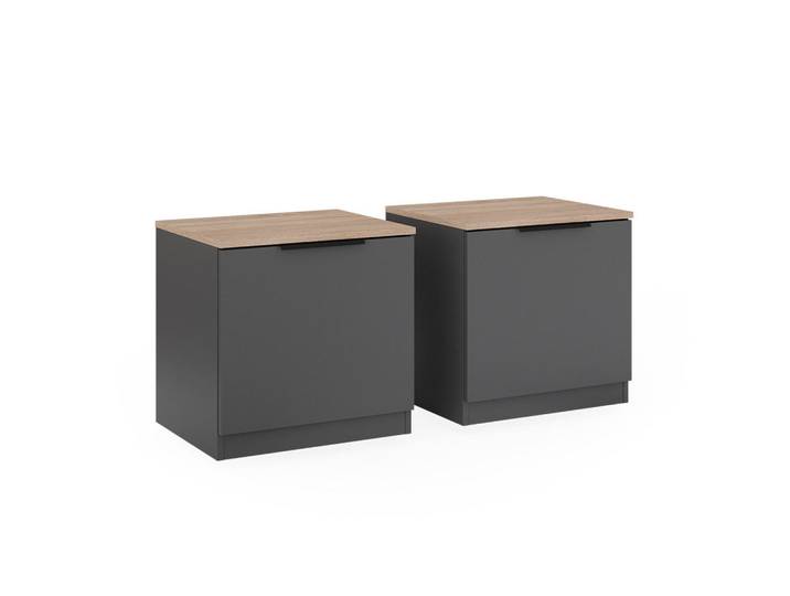 Vicco Nachttisch Betti Anthrazit/Sonoma 2er Set, Anthrazit, Sonoma Eiche, Rechteckig,Rechteckig, 50x50x42 cm, Schlafzimmer, Nachtkästchen
