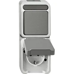 Schuko-Steckdose/Wechselschalter Aquastar Merten,lichtgrau,IP44, AP,1 Stück