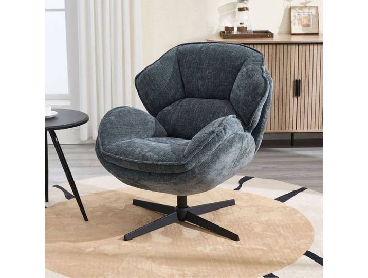Wahson Fauteuil de Salon Pivotant Chaise Salon Fauteuil Crapaud avec Cadre en Métal Fauteuil Relax Pour Chambre Chenille Bleu