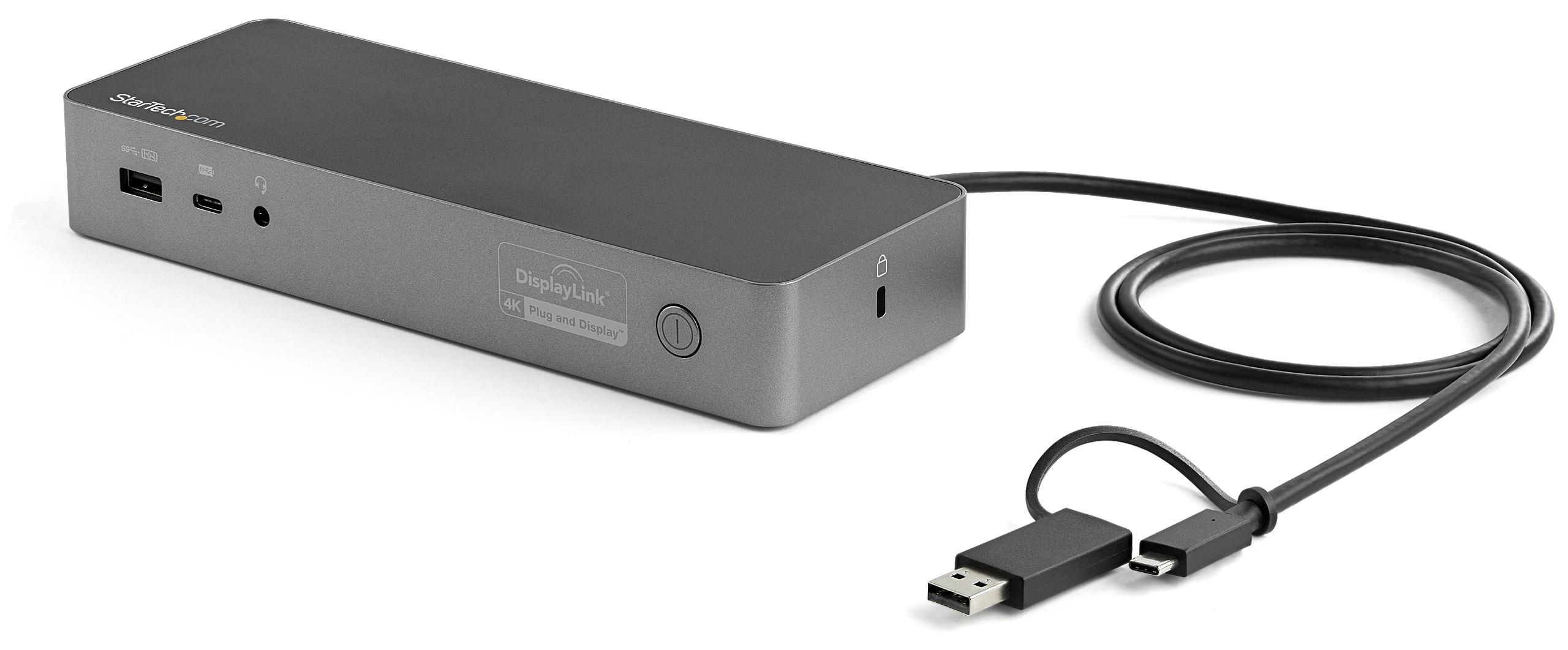 StarTech.com Universale Laptop Dockingstation, Hybrid USB-C & USB-A Dock, Dual 4K DP & HDMI, 100W PD, Mac / Windows / Chrome OS, 4x USB 5Gbps Hub, GbE, Kabelgebunden, USB 3.2 Gen 1 (3.1 Gen 1) Type-C, 3,5 mm, IEEE 802.3, IEEE 802.3ab, IEEE 802.3u, Schwarz, Grau, 5 Gbit/s