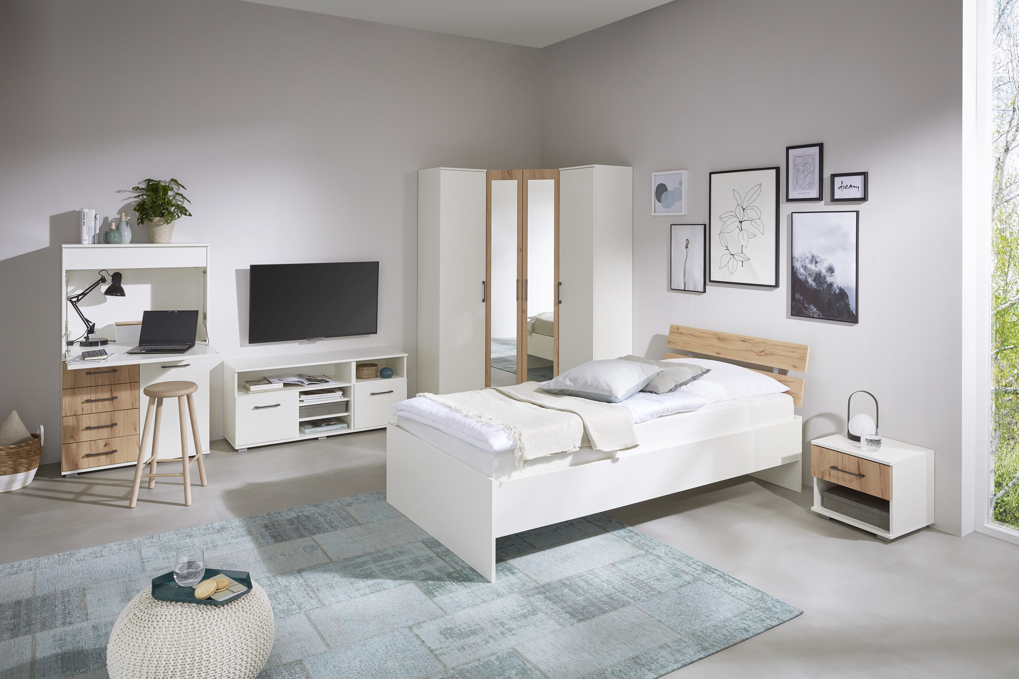 Futonbett PRIESS "Lissabon", braun (lichtweiß, astkernbuche), B:96cm, Betten, Futonbett