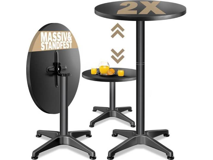 CASARIA® Set 2x table de bar bistrot pliable ronde diamètre 60 cm réglable en hauteur 70 cm / 115 cm 2 en 1 en acier mange debout