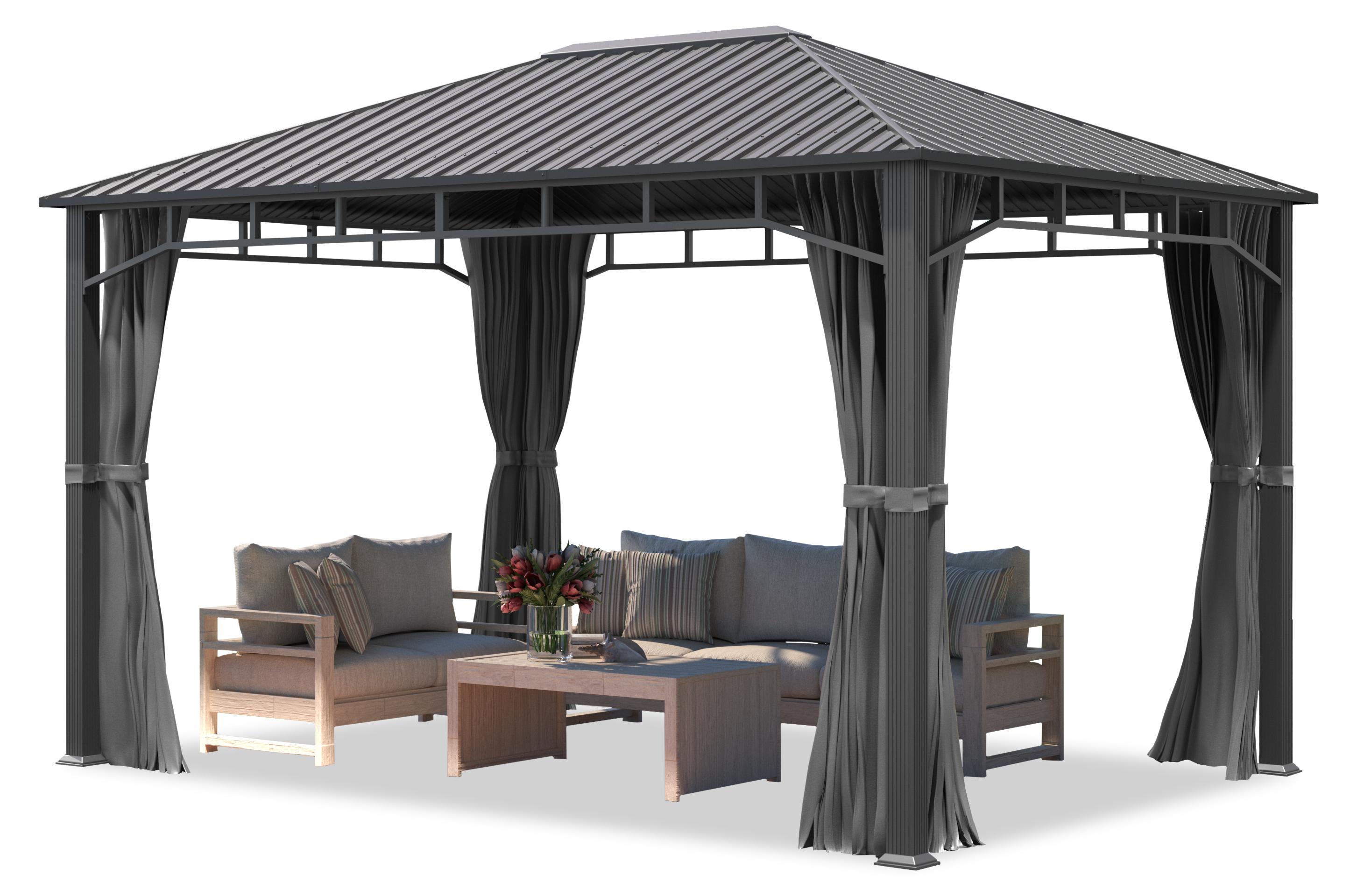 Gartenpavillon 3x4 m Stahldach Hardtop 4 Seitenteile in Grau, Pfosten 9x9 cm