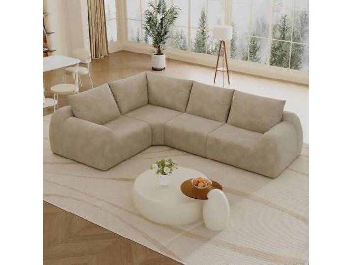 XINGNING Loveseat Kleinsofa Kompressionssofa Boneless Sofa, Platzsparend für Wohnzimmer Schlafzimmer und Wohnung, Montagefrei (4Seater-L-Shaped(Khaki))