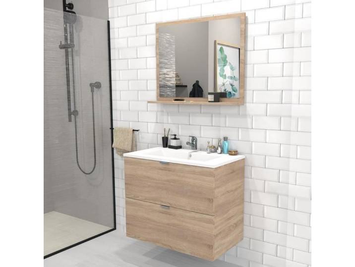 Meuble sous-vasque contemporain MALAGA - LEQUAIDESAFFAIRES - 80 cm - Chêne blanchi - 2 tiroirs