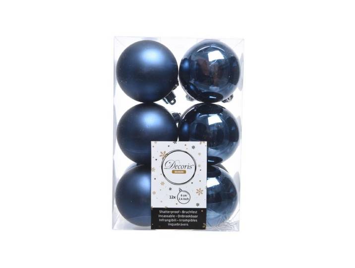 12 onbreekbare kerstballen nachtblauw 6 cm
