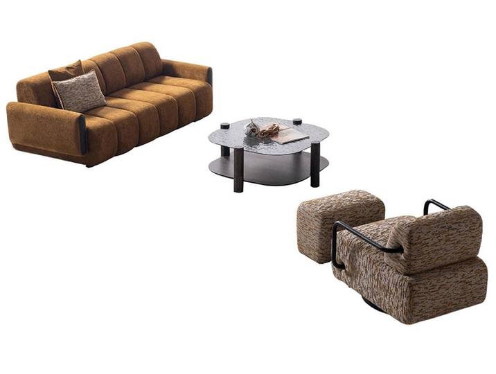 Xlmoebel Polstergarnitur Modernes Wohnzimmer-Set: Sofa, Sessel, Hocker und Tisch, (Wohnzimmer-Set, 4-tlg., 3-Sitzer Sofa, Sessel, Hocker, Couchtisch), Made in Europa