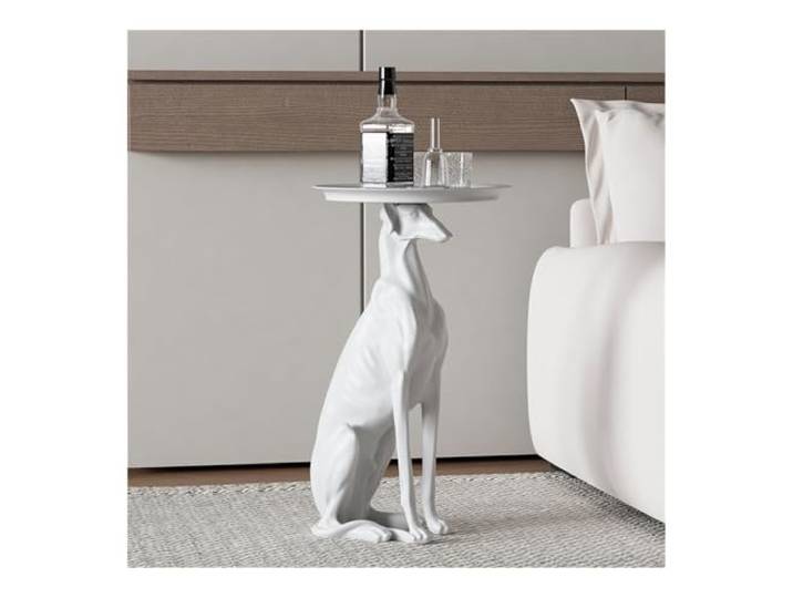 NIUHUAHUI Teetisch, Beistelltisch mit Hundeskulptur und Teetablett, Akzenttisch for den Eingangsbereich, for das Wohnzimmer(White)