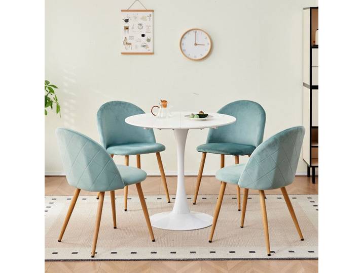 Ensemble table et 4 chaises - HJhomeheart - Table round de 80cm MDF et 4 chaises en velours - Vert