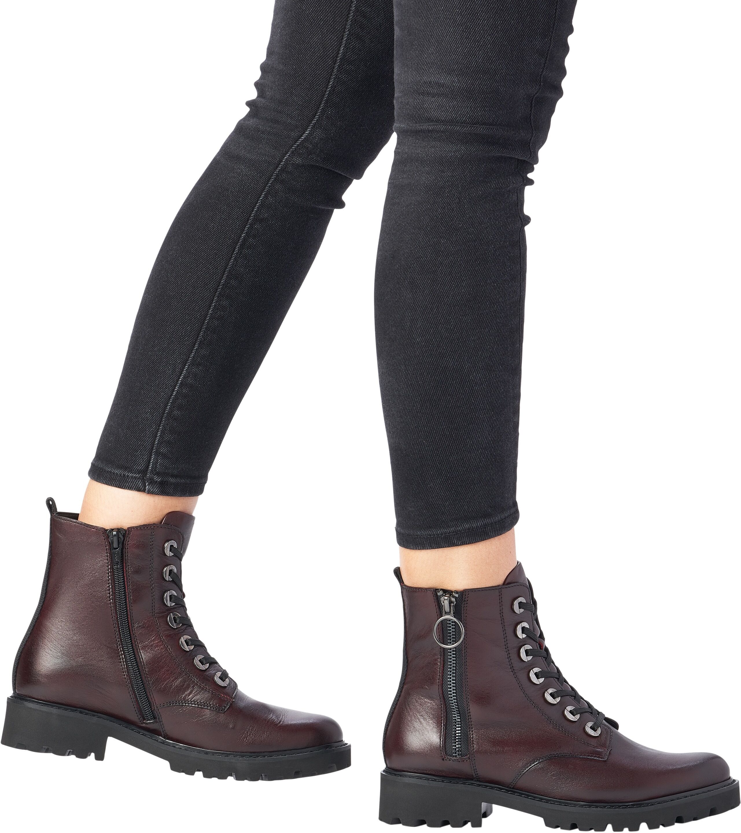 Schnürstiefelette REMONTE, Damen, Gr. 39, wärmend, rot (dunkelrot), Leder, used, Schuhe Schnürstiefelette, Blockabsatz, Stiefelette, Schnürboots, im modischen Used Look