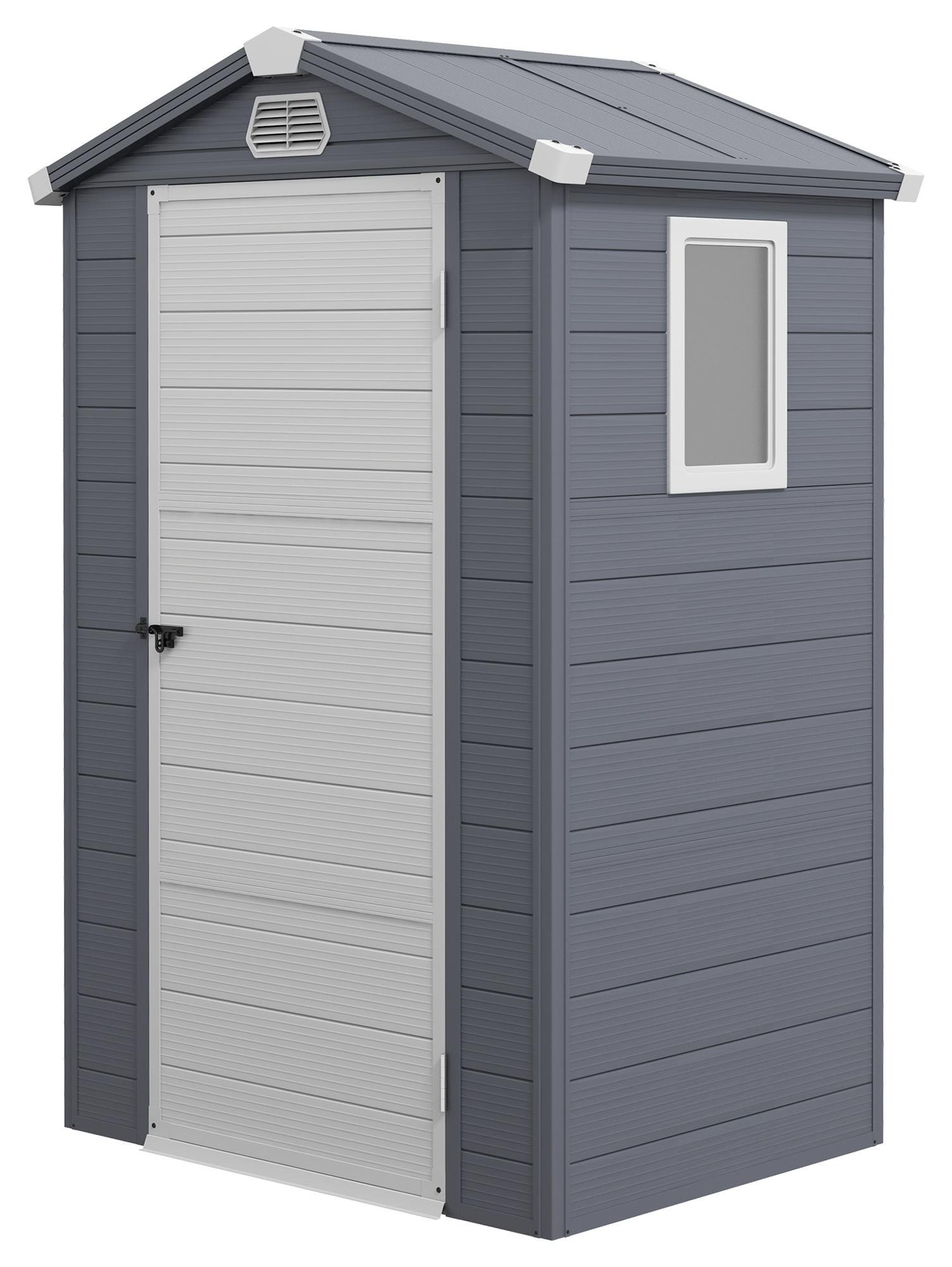 Kunststoff-Gartenhaus 1,1 m² mit Satteldach | Farbe: Grau | Abmessungen: 102x133x180/208 cm
