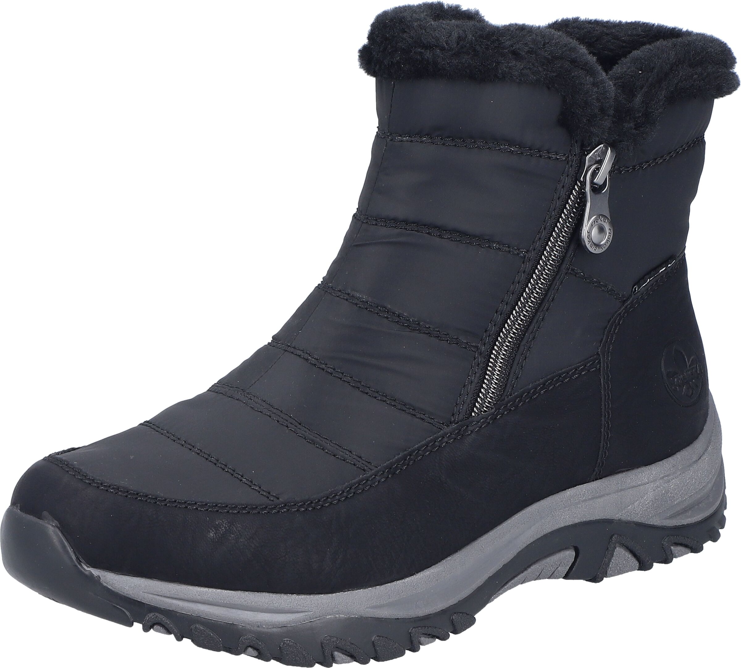 Winterboots RIEKER, Damen, Gr. 38, Warmfutter, schwarz, Lederimitat, Textil, unifarben, Schuhe Winterboots, Winterstiefelette, Snowboots mit Reißverschlüsse und Warmfutter
