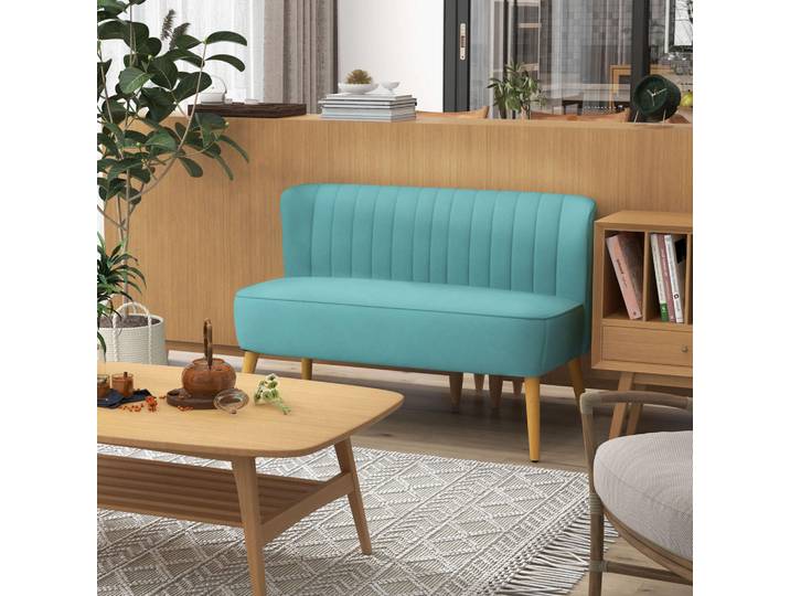 Homcom 2-Sitzer-Sofa Textil Grün, Holz, Kiefer, Füllung: Schaumstoff, 56.5x77x117 cm, Wohnzimmer, Sofas & Couches, Sofas, 2-Sitzer Sofas