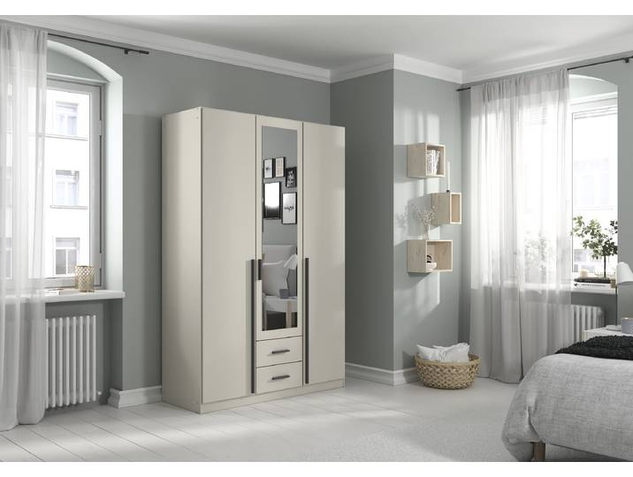 Armoire Livaro 136cm Beige/Cachemire Avec portes miroir