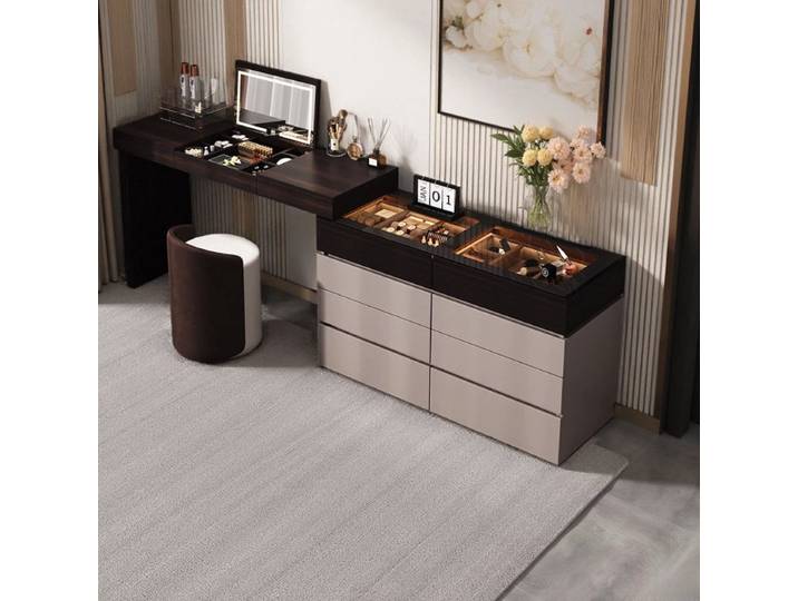Coiffeuse noire en bois, tiroirs de vanité, coiffeuse intelligente pour chambre à coucher, miroir de rangement, accessoires de maison Schminktische