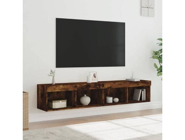 Clarence* Unités murales de rangement - Support TV Meubles TV industriel - lumières LED 2 pcs chêne fumé 80x30x30 cm &Europ3019628