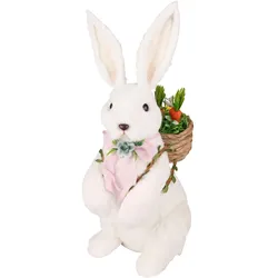 VEPATIM Hase mit Korb aus Fasern in Wolloptik Osterhase Osterdeko 43 cm