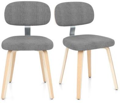 Costway Chenille Fabric Upholstered Wooden Kitchen Chairs Set of 2-Gray
