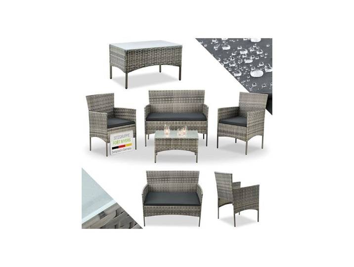 Ensemble de meubles de jardin - Juskys - Fort Myers - Polyrotin - 4 personnes - Gris chiné